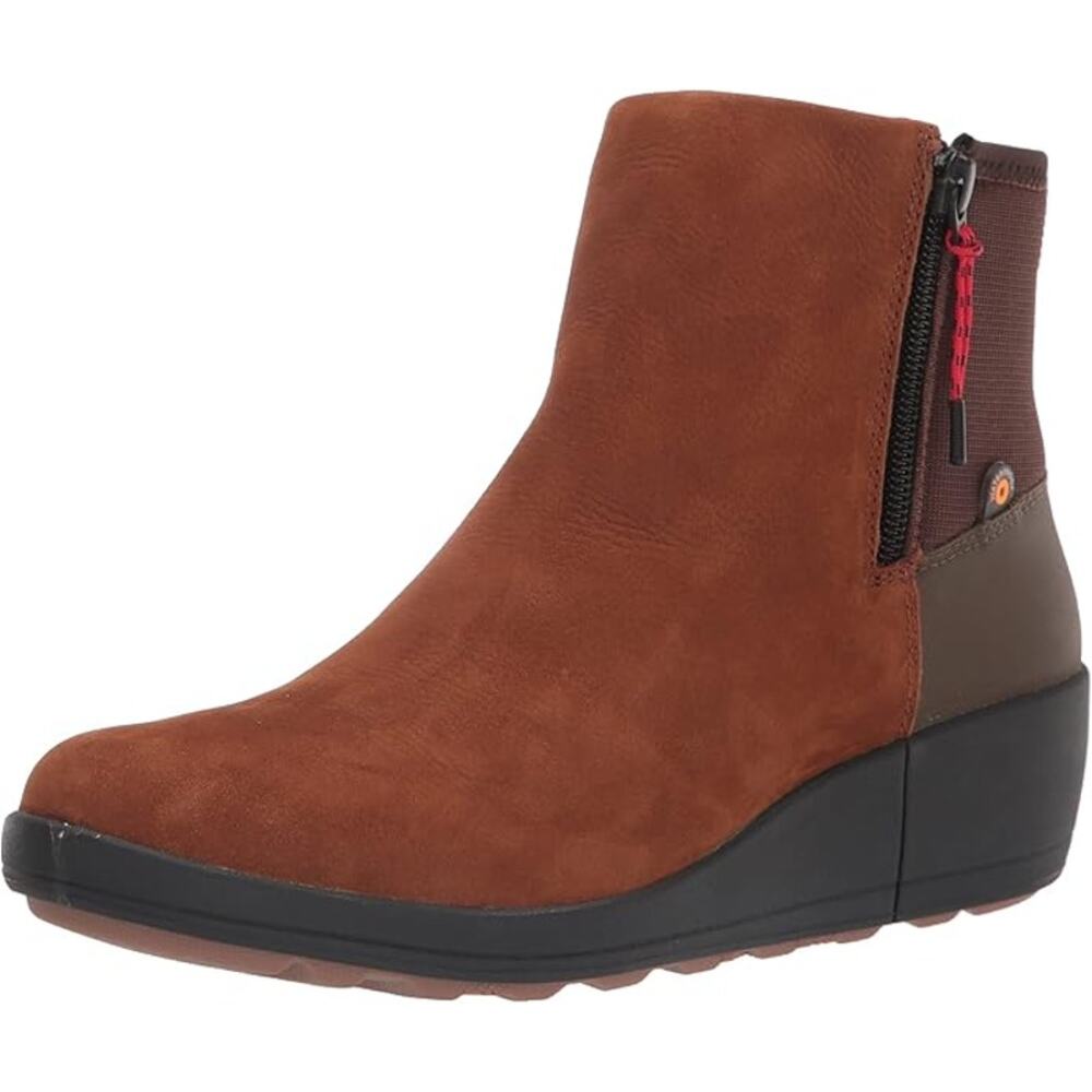 NIB Bogs Vista Waterproof Leather Rugged Zip Snow Boots Cognac Womens Size 7